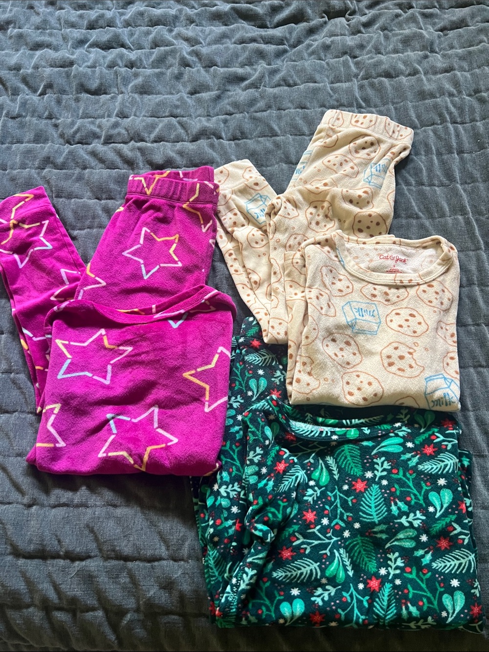 Kids Pajama Set bundle - Pink Stars, Cream Cookies, Green Holiday Print